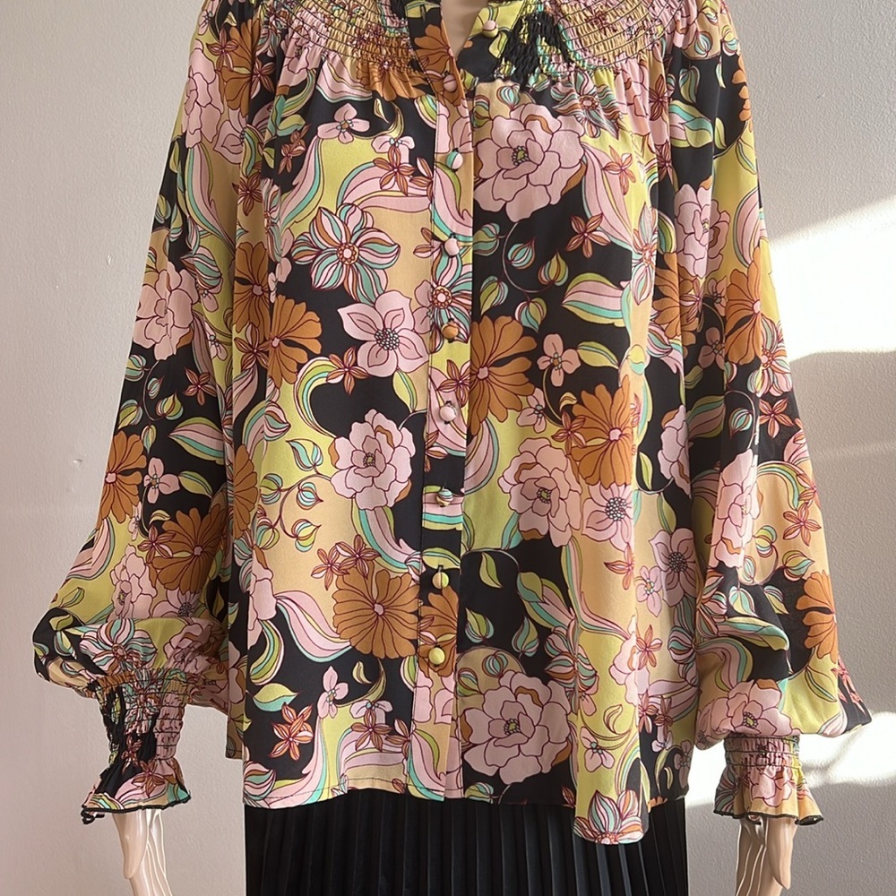 Johnny Was Love Diana Silk Floral Long Sleeve Blouse Boho Chic Size S - Picture 10 of 16